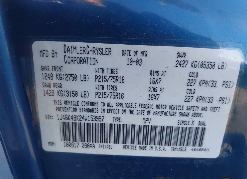 Photo 9 of 2004 Jeep Liberty SPORT (VIN 1J4GK48K24W153997)