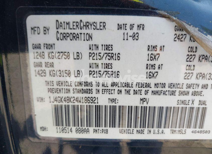 Photo 9 of 2004 Jeep Liberty SPORT (VIN 1J4GK48K24W186921)