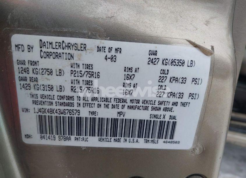 Photo 9 of 2003 Jeep Liberty SPORT (VIN 1J4GK48K43W676579)