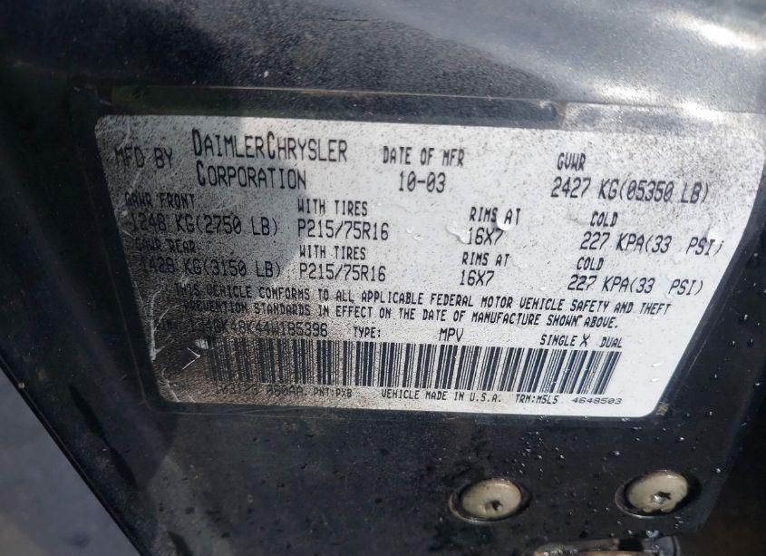 Photo 9 of 2004 Jeep Liberty SPORT (VIN 1J4GK48K44W185396)