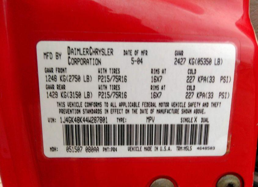 Photo 9 of 2004 Jeep Liberty SPORT (VIN 1J4GK48K44W287801)