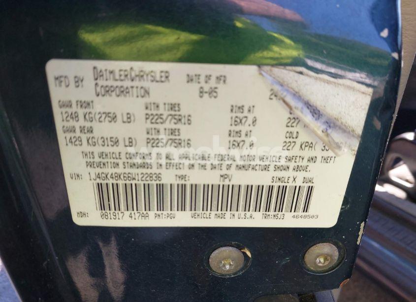 Photo 9 of 2006 Jeep Liberty SPORT (VIN 1J4GK48K66W122836)