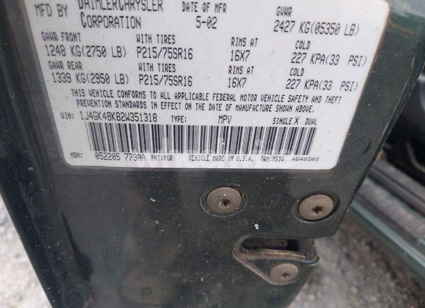 Photo 9 of 2002 Jeep Liberty SPORT (VIN 1J4GK48K82W351318)