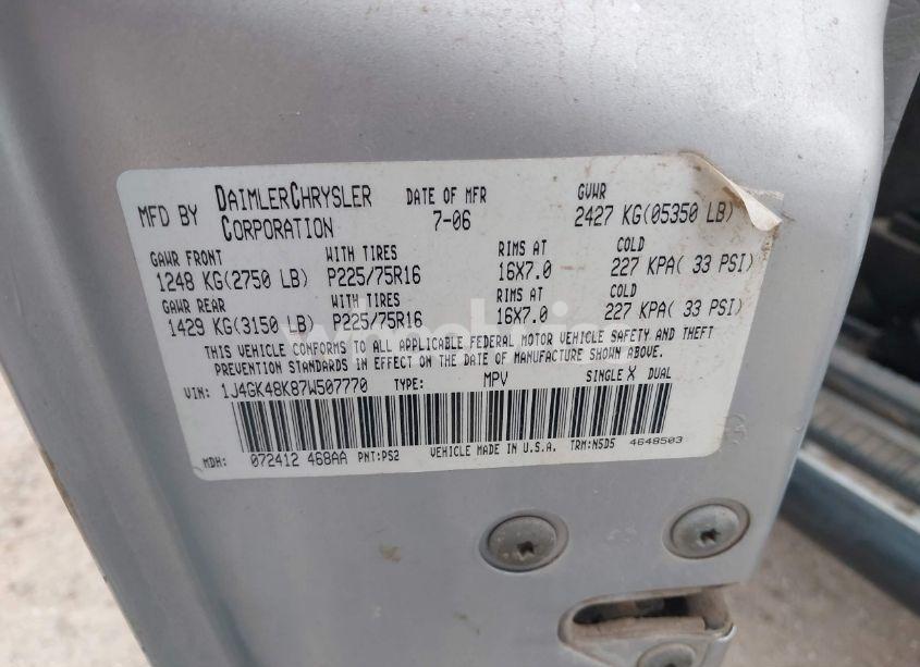 Photo 9 of 2007 Jeep Liberty SPORT (VIN 1J4GK48K87W507770)