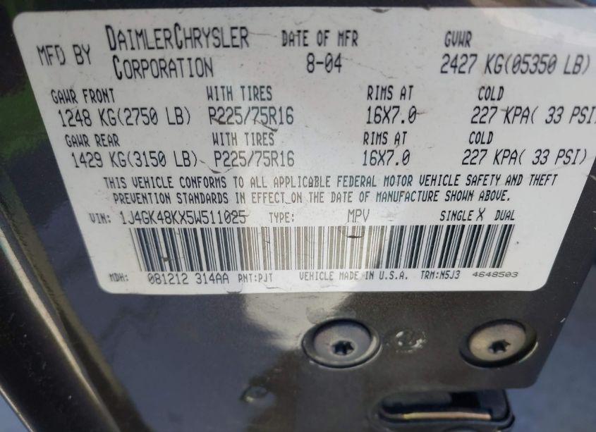 Photo 9 of 2005 Jeep Liberty SPORT (VIN 1J4GK48KX5W511025)