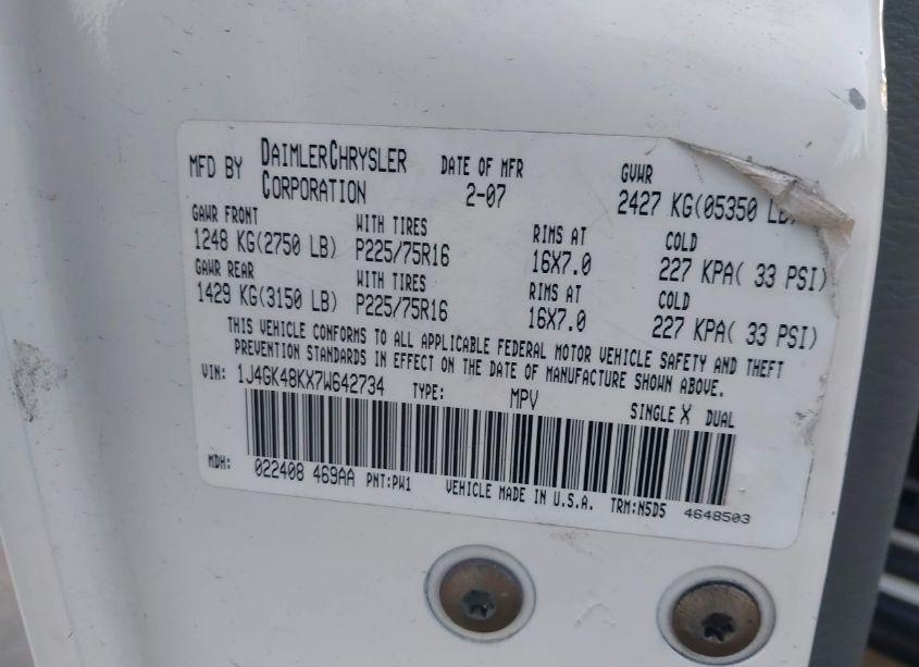 Photo 9 of 2007 Jeep Liberty SPORT (VIN 1J4GK48KX7W642734)