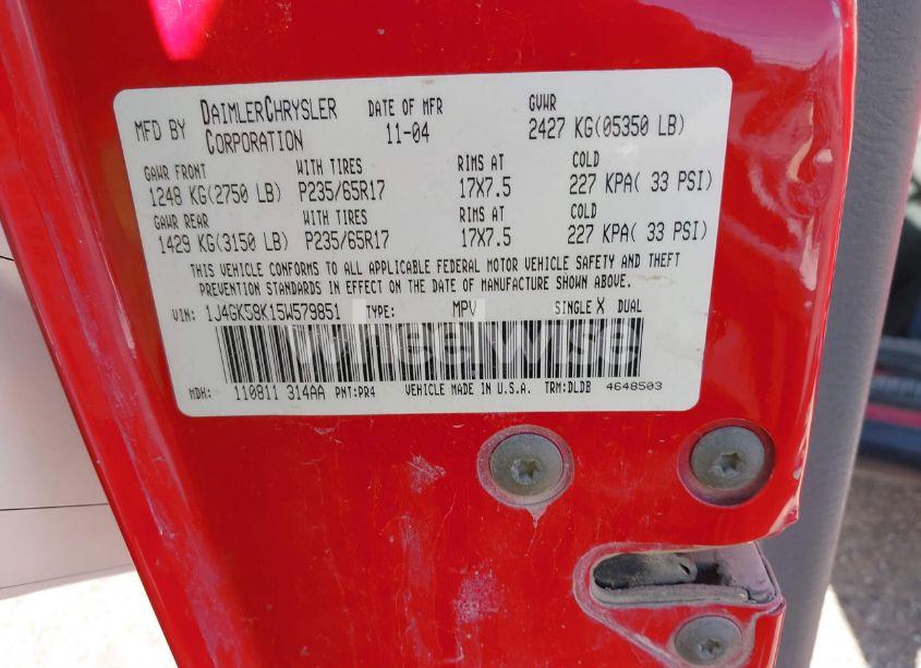 Photo 9 of 2005 Jeep Liberty LIMITED EDITION (VIN 1J4GK58K15W579851)