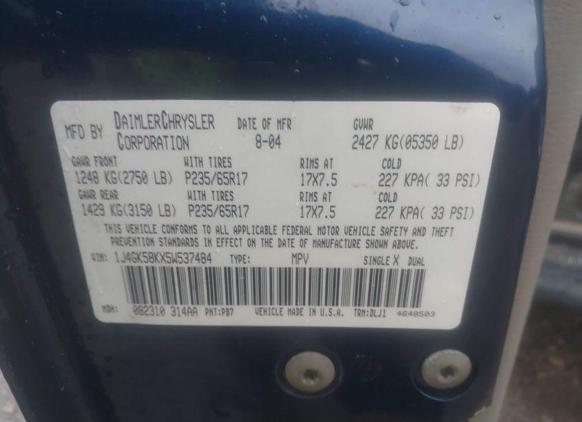 Photo 9 of 2005 Jeep Liberty LIMITED EDITION (VIN 1J4GK58KX5W537484)