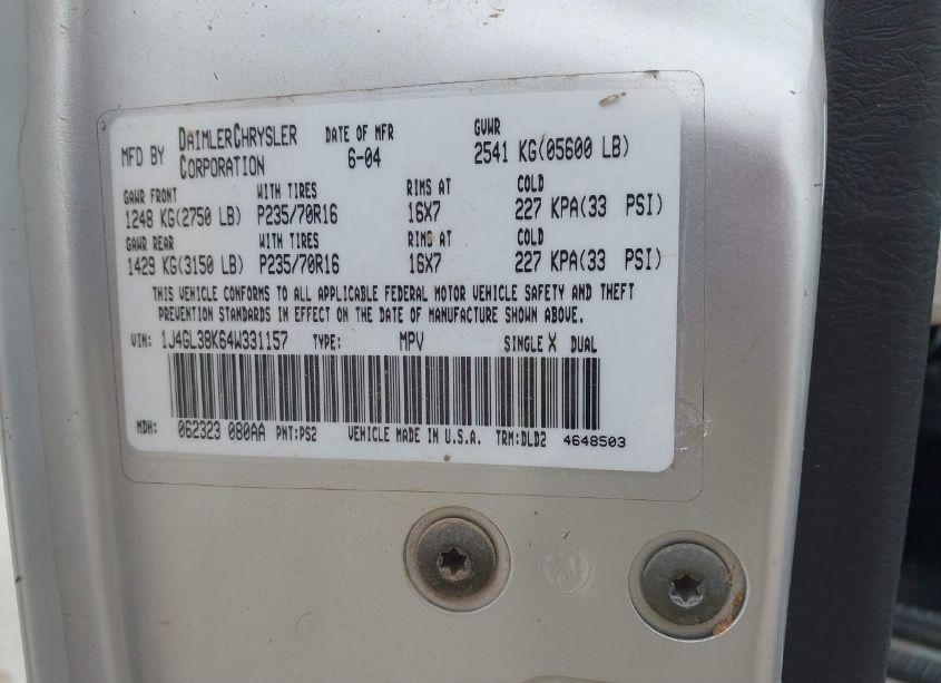 Photo 9 of 2004 Jeep Liberty RENEGADE (VIN 1J4GL38K64W331157)