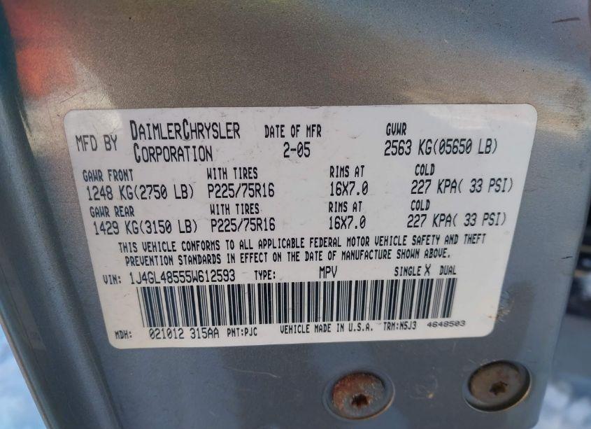 Photo 9 of 2005 Jeep Liberty SPORT (VIN 1J4GL48555W612593)