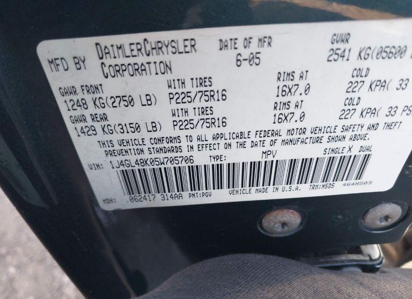 Photo 9 of 2005 Jeep Liberty SPORT (VIN 1J4GL48K05W705706)