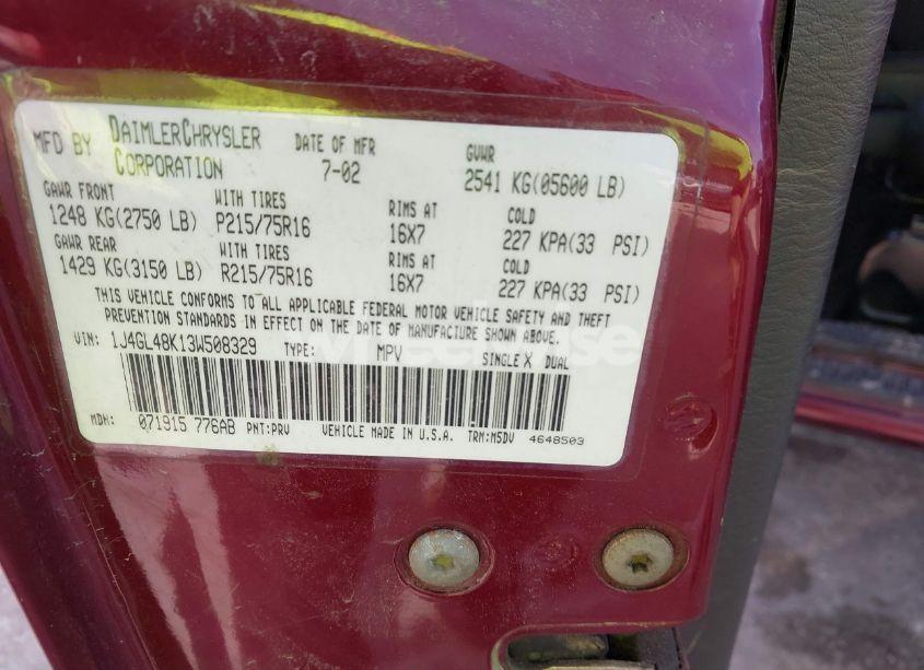 Photo 9 of 2003 Jeep Liberty SPORT (VIN 1J4GL48K13W508329)