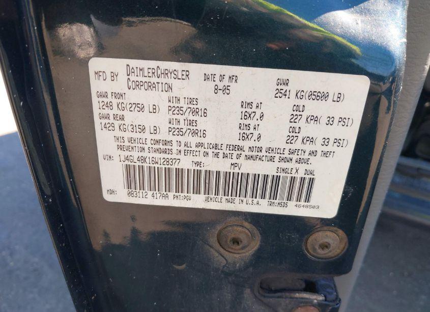 Photo 9 of 2006 Jeep Liberty SPORT (VIN 1J4GL48K16W128377)