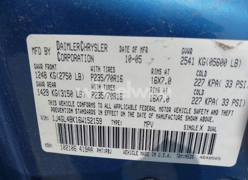 Photo 9 of 2006 Jeep Liberty SPORT (VIN 1J4GL48K16W152159)