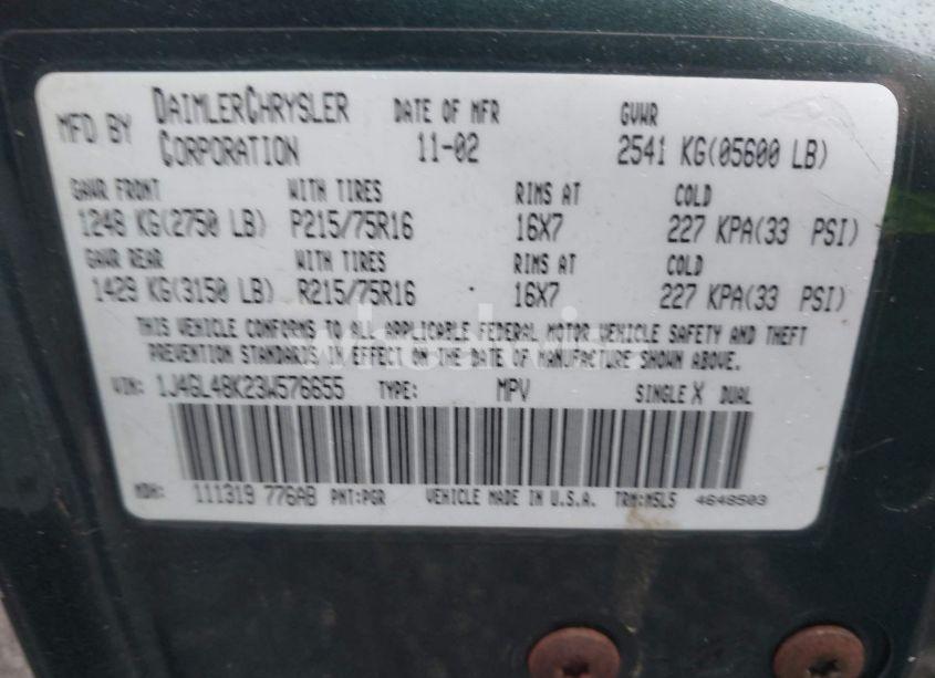 Photo 9 of 2003 Jeep Liberty SPORT (VIN 1J4GL48K23W576655)