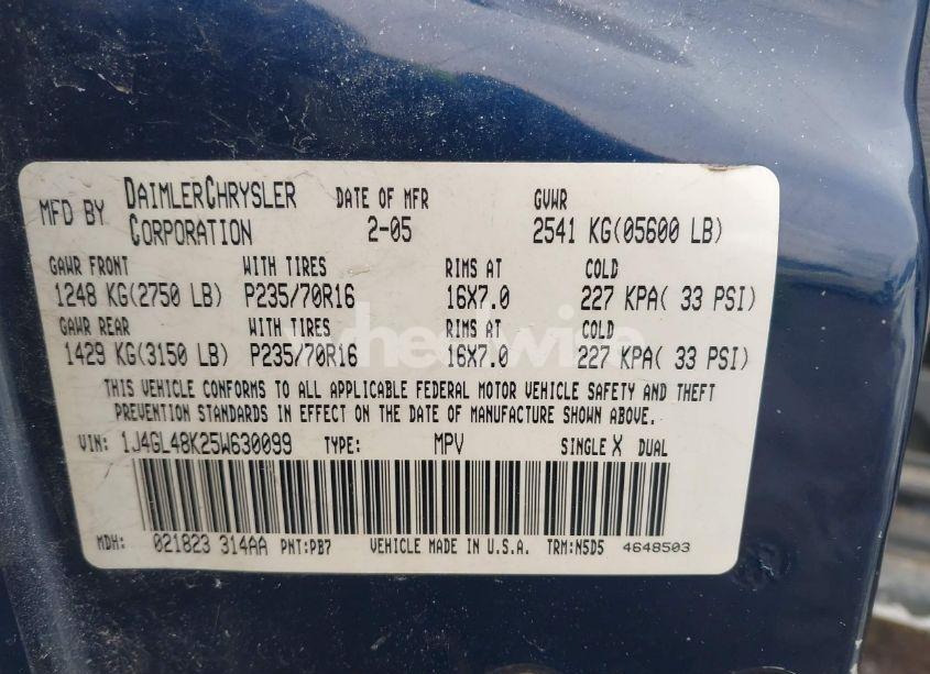 Photo 9 of 2005 Jeep Liberty SPORT (VIN 1J4GL48K25W630099)