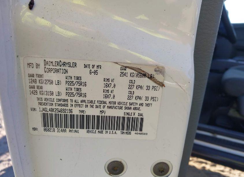 Photo 9 of 2005 Jeep Liberty SPORT (VIN 1J4GL48K25W692196)