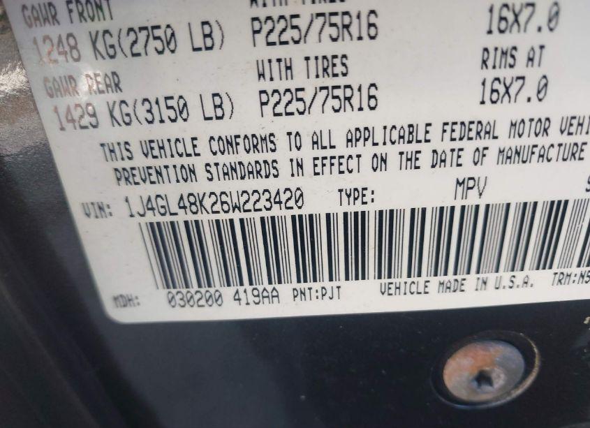 Photo 9 of 2006 Jeep Liberty SPORT (VIN 1J4GL48K26W223420)