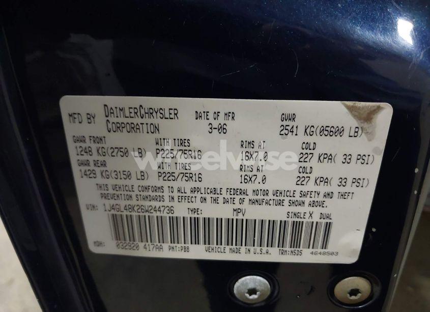 Photo 9 of 2006 Jeep Liberty SPORT (VIN 1J4GL48K26W244736)