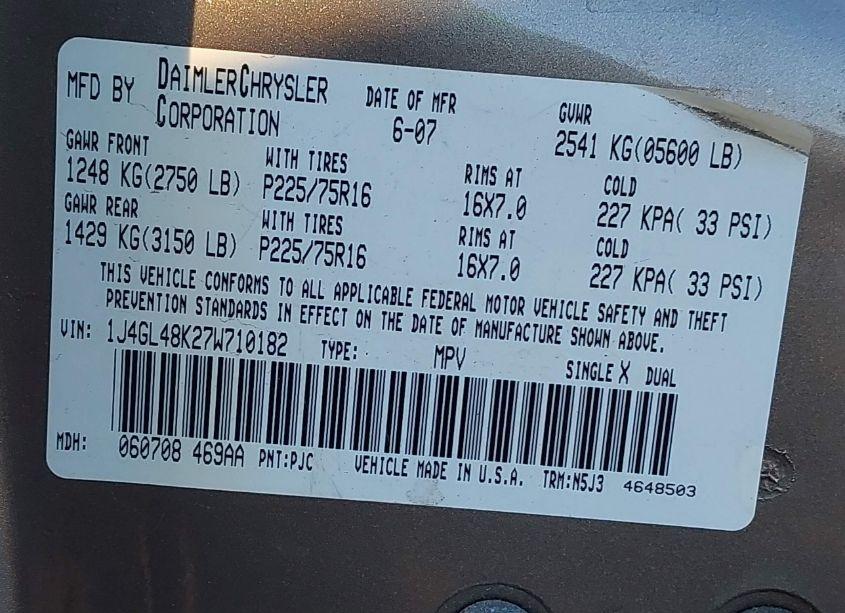 Photo 9 of 2007 Jeep Liberty SPORT (VIN 1J4GL48K27W710182)