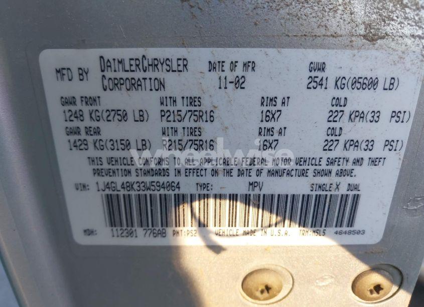 Photo 9 of 2003 Jeep Liberty SPORT (VIN 1J4GL48K33W594064)