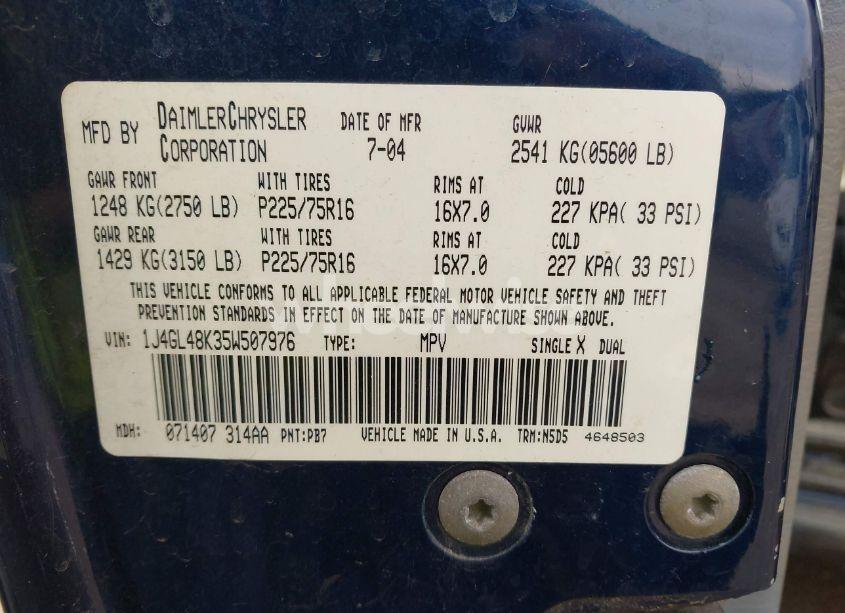 Photo 9 of 2005 Jeep Liberty SPORT (VIN 1J4GL48K35W507976)