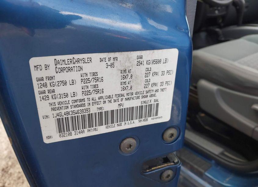 Photo 9 of 2005 Jeep Liberty SPORT (VIN 1J4GL48K35W639393)