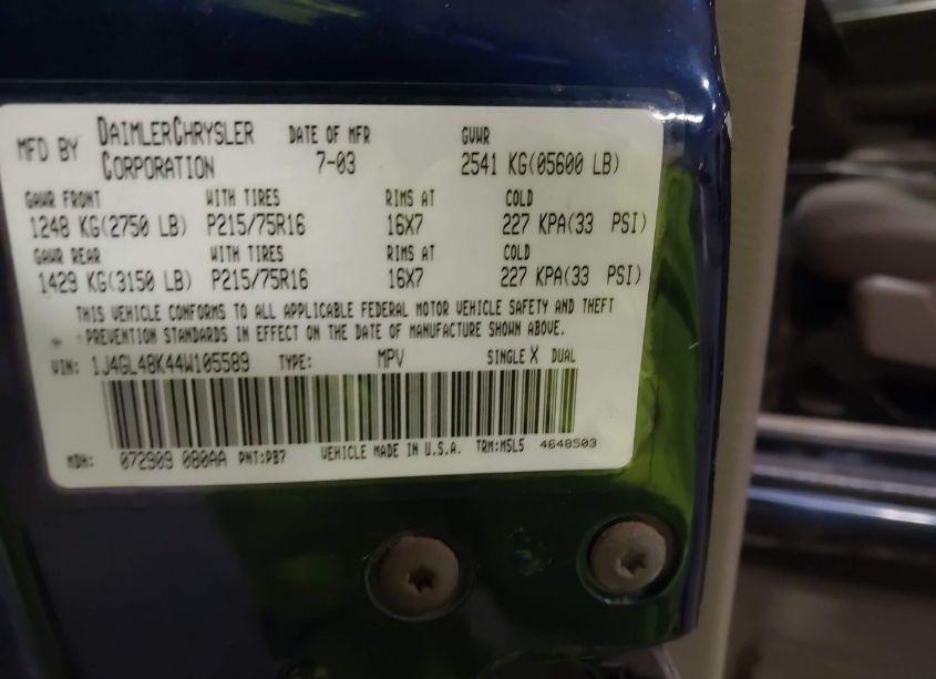 Photo 9 of 2004 Jeep Liberty SPORT (VIN 1J4GL48K44W105589)