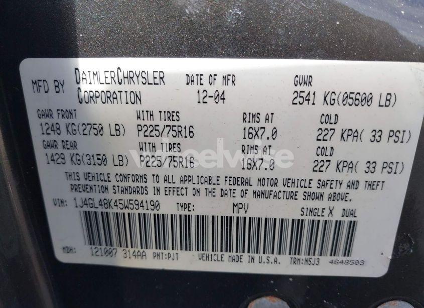 Photo 9 of 2005 Jeep Liberty SPORT (VIN 1J4GL48K45W594190)