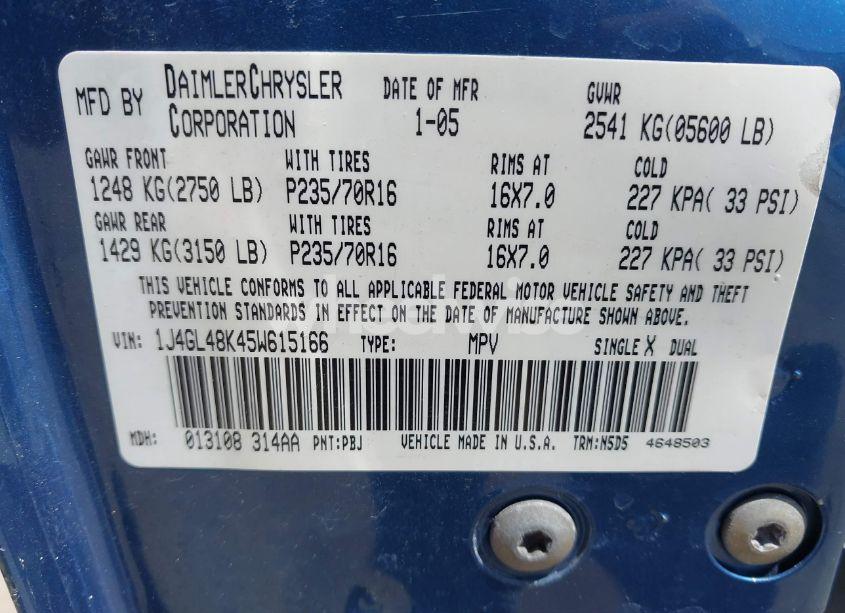 Photo 9 of 2005 Jeep Liberty SPORT (VIN 1J4GL48K45W615166)