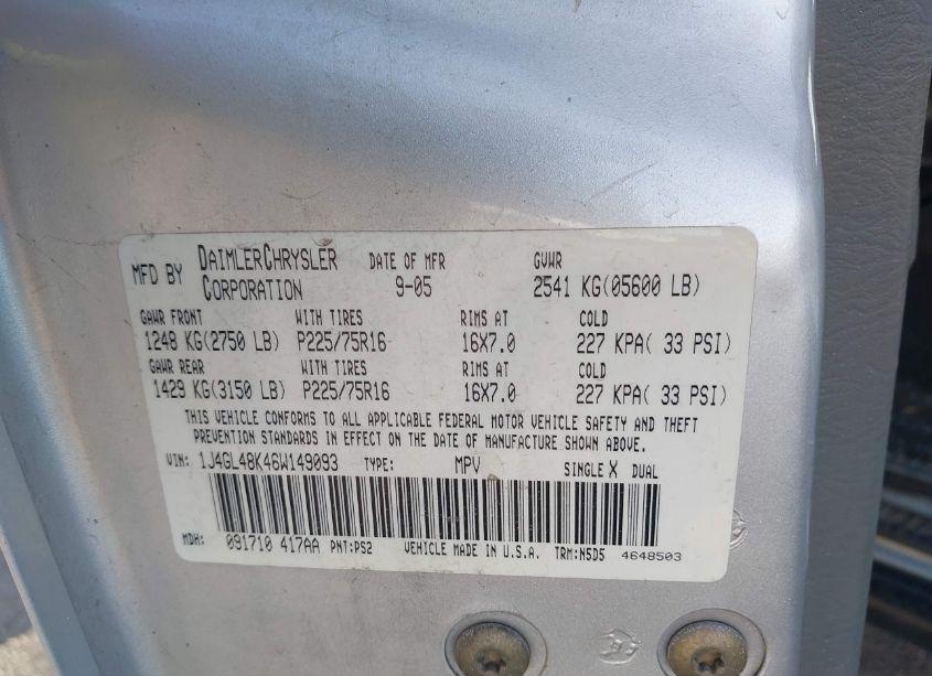 Photo 9 of 2006 Jeep Liberty SPORT (VIN 1J4GL48K46W149093)