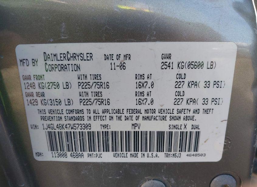 Photo 9 of 2007 Jeep Liberty SPORT (VIN 1J4GL48K47W573309)