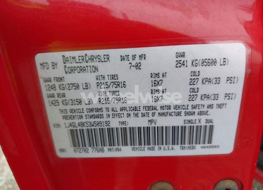 Photo 9 of 2003 Jeep Liberty SPORT (VIN 1J4GL48K53W509192)