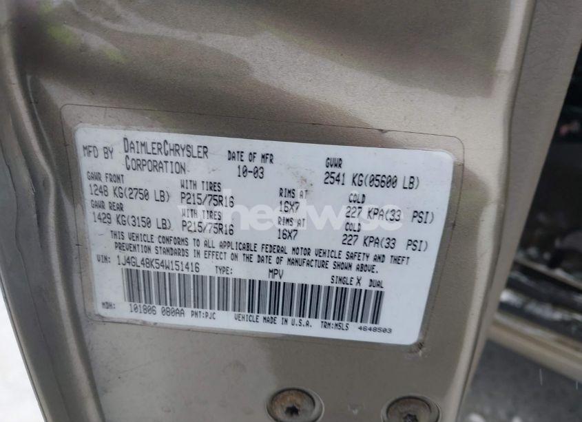 Photo 9 of 2004 Jeep Liberty SPORT (VIN 1J4GL48K54W151416)