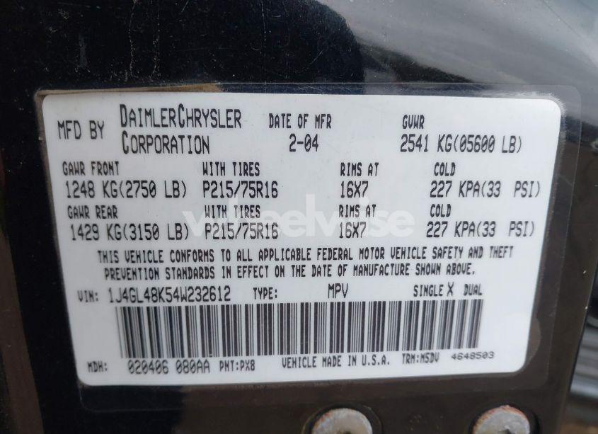 Photo 9 of 2004 Jeep Liberty SPORT (VIN 1J4GL48K54W232612)