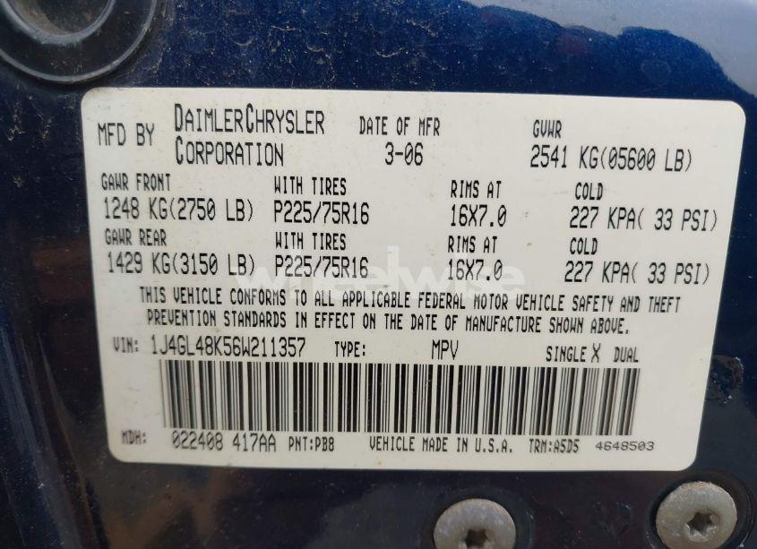 Photo 9 of 2006 Jeep Liberty SPORT (VIN 1J4GL48K56W211357)