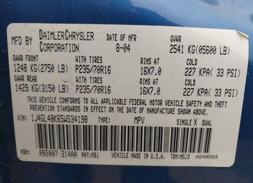 Photo 9 of 2005 Jeep Liberty SPORT (VIN 1J4GL48K65W534198)