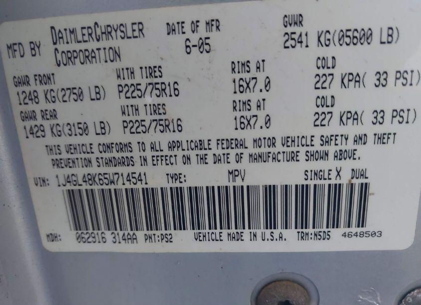 Photo 9 of 2005 Jeep Liberty SPORT (VIN 1J4GL48K65W714541)