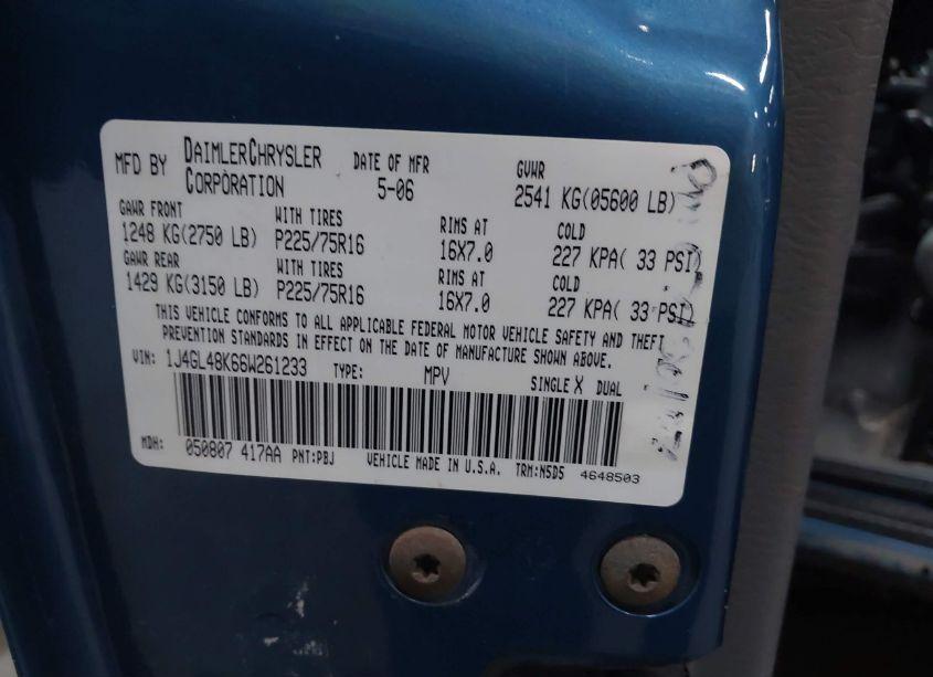 Photo 9 of 2006 Jeep Liberty SPORT (VIN 1J4GL48K66W261233)