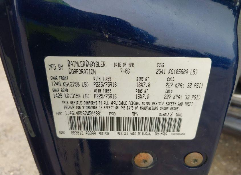 Photo 9 of 2007 Jeep Liberty SPORT (VIN 1J4GL48K67W504881)