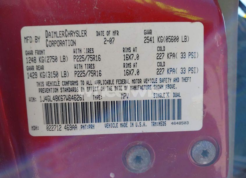 Photo 9 of 2007 Jeep Liberty SPORT (VIN 1J4GL48K67W646261)