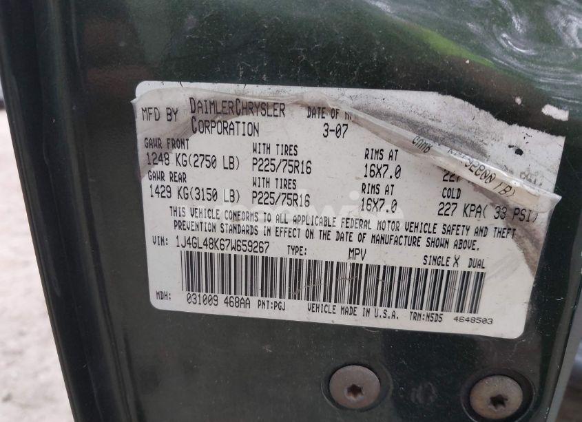 Photo 9 of 2007 Jeep Liberty SPORT (VIN 1J4GL48K67W659267)