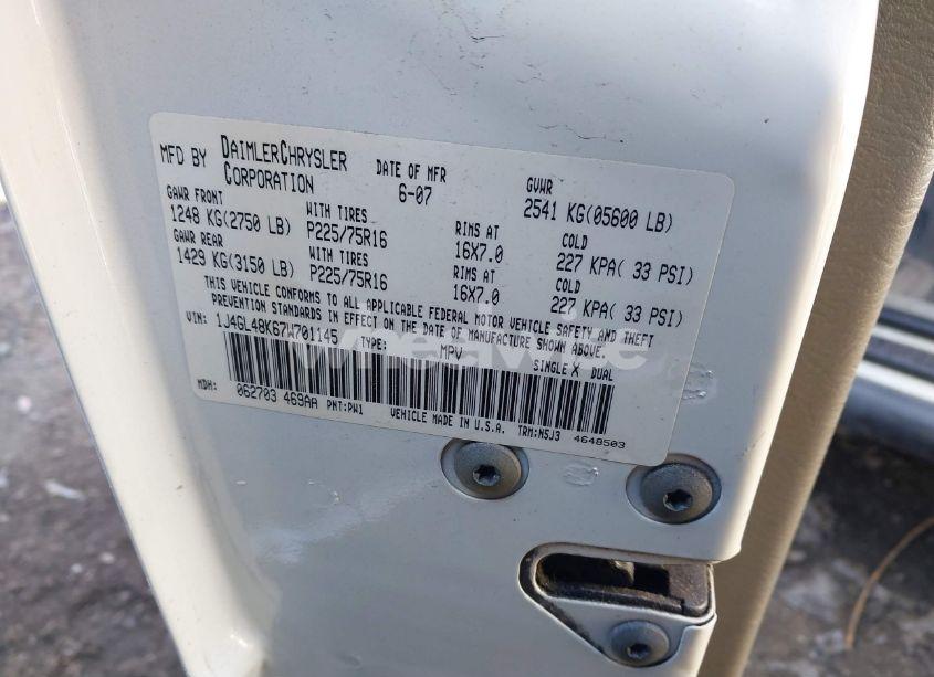 Photo 9 of 2007 Jeep Liberty SPORT (VIN 1J4GL48K67W701145)