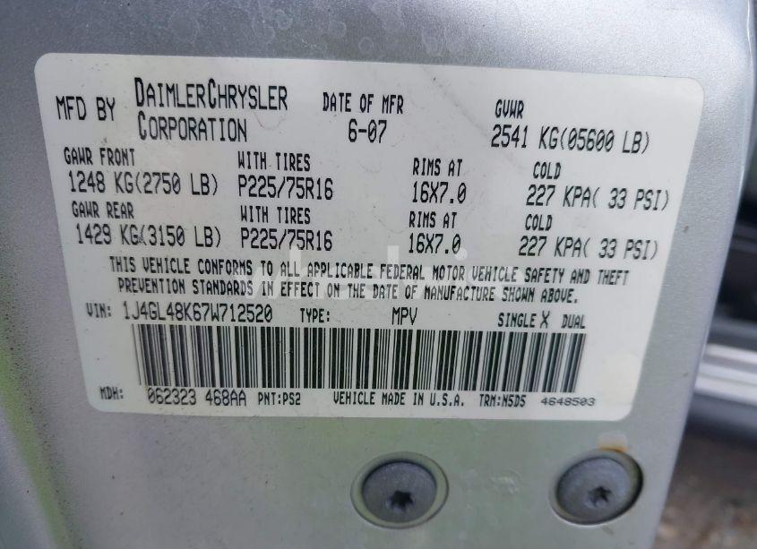 Photo 9 of 2007 Jeep Liberty SPORT (VIN 1J4GL48K67W712520)