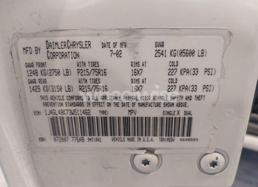 Photo 9 of 2003 Jeep Liberty SPORT (VIN 1J4GL48K73W511462)