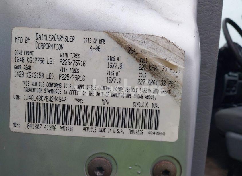 Photo 9 of 2006 Jeep Liberty SPORT (VIN 1J4GL48K76W244540)