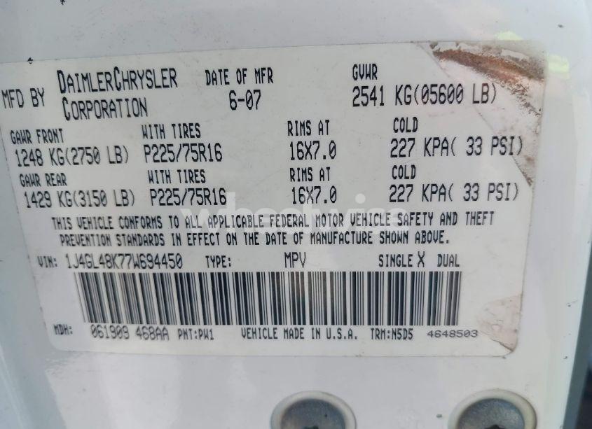 Photo 9 of 2007 Jeep Liberty SPORT (VIN 1J4GL48K77W694450)