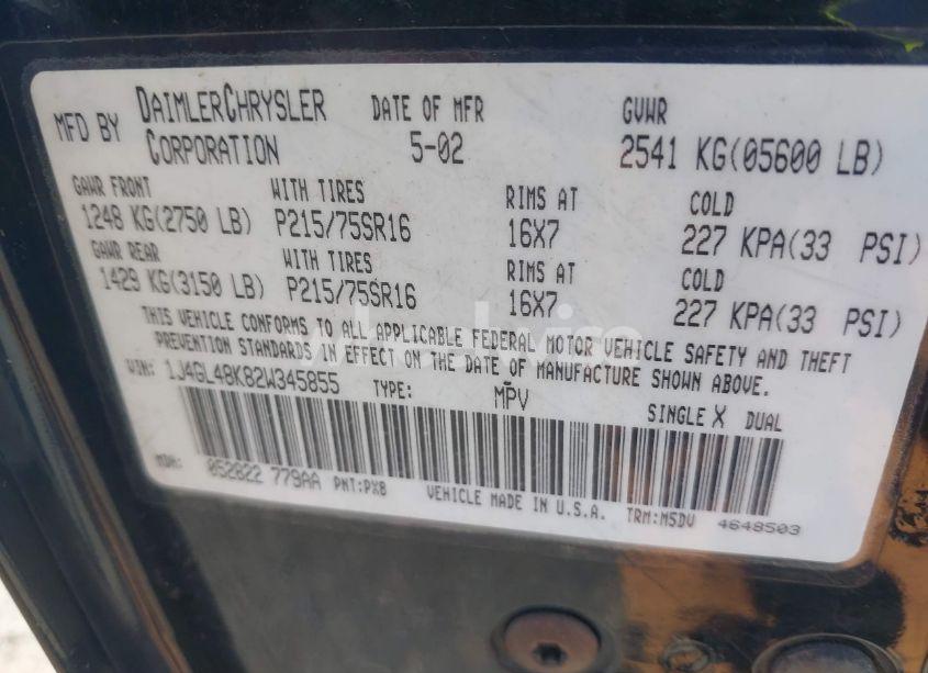 Photo 9 of 2002 Jeep Liberty SPORT (VIN 1J4GL48K82W345855)