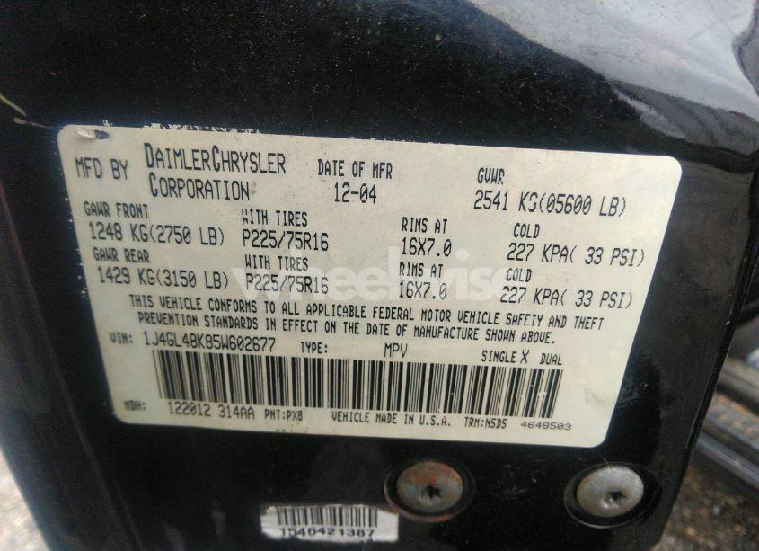 Photo 9 of 2005 Jeep Liberty SPORT (VIN 1J4GL48K85W602677)