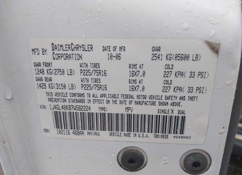 Photo 9 of 2007 Jeep Liberty SPORT (VIN 1J4GL48K87W582224)